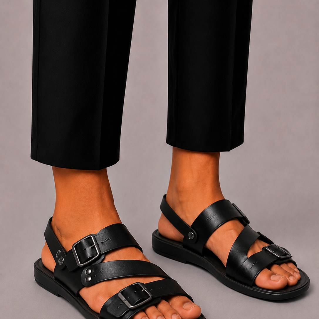 Lunelle | Heren Sandalen met Dubbele Gesp en Kruisband