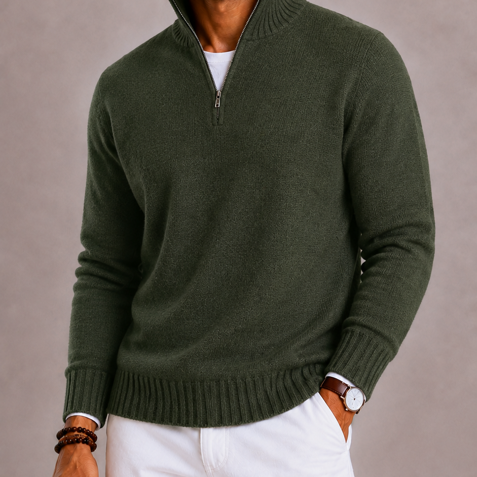Lunelle | Men's Knitted Jumper with Zip and Thick Collar