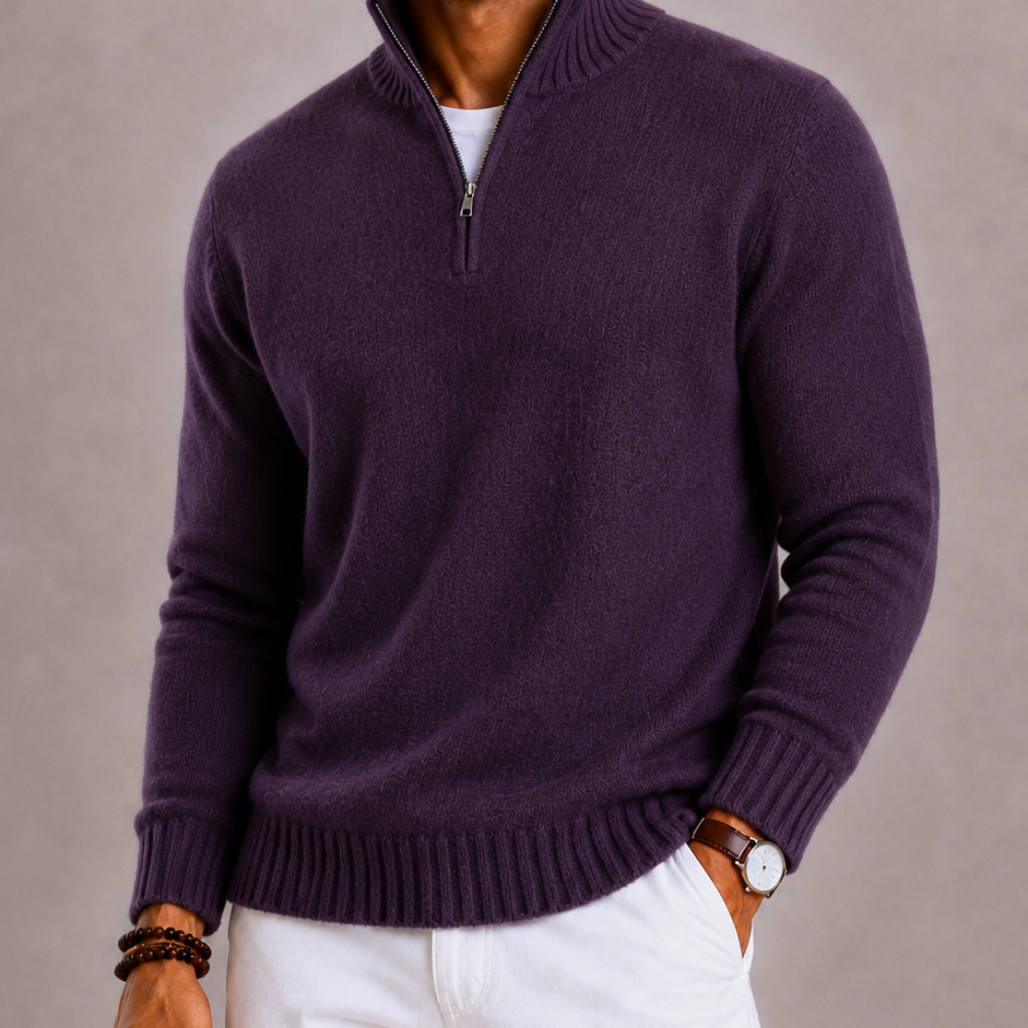 Lunelle | Men's Knitted Jumper with Zip and Thick Collar