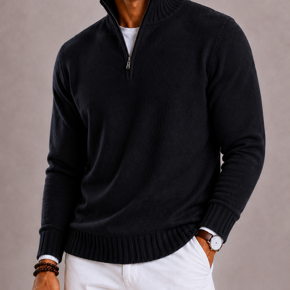 Lunelle | Men's Knitted Jumper with Zip and Thick Collar