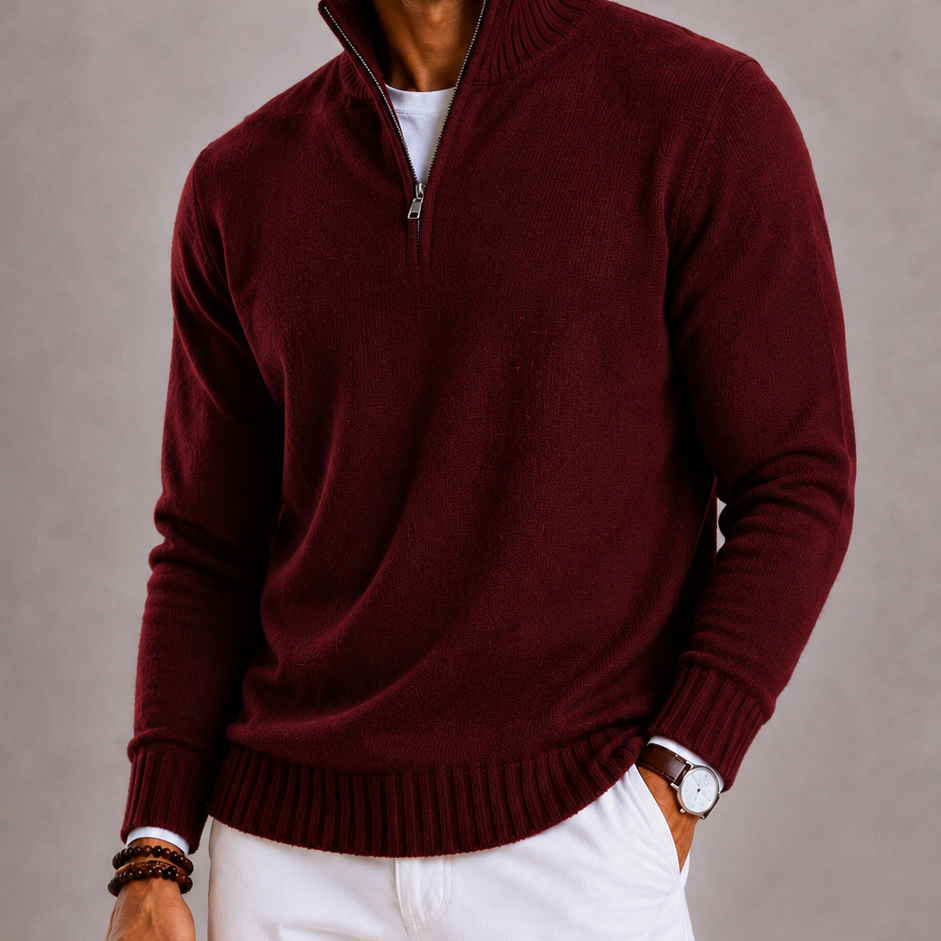 Lunelle | Men's Knitted Jumper with Zip and Thick Collar