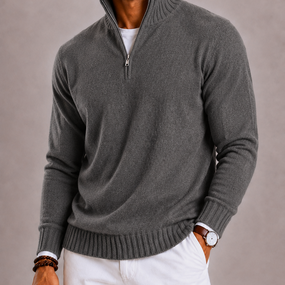 Lunelle | Men's Knitted Jumper with Zip and Thick Collar