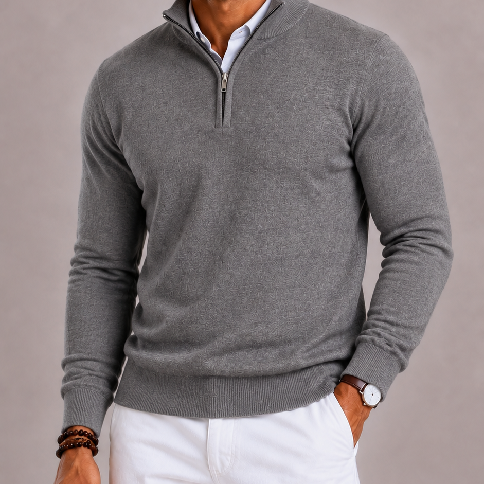 Lunelle | Heren Half-Zip Trui met Opstaande Kraag en Ribboorden