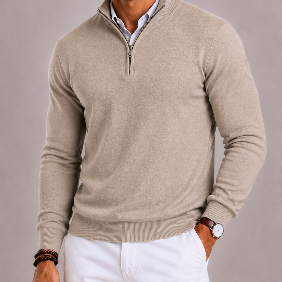 Lunelle | Heren Half-Zip Trui met Opstaande Kraag en Ribboorden