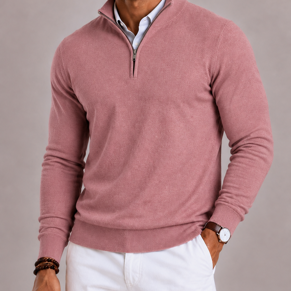Lunelle | Heren Half-Zip Trui met Opstaande Kraag en Ribboorden
