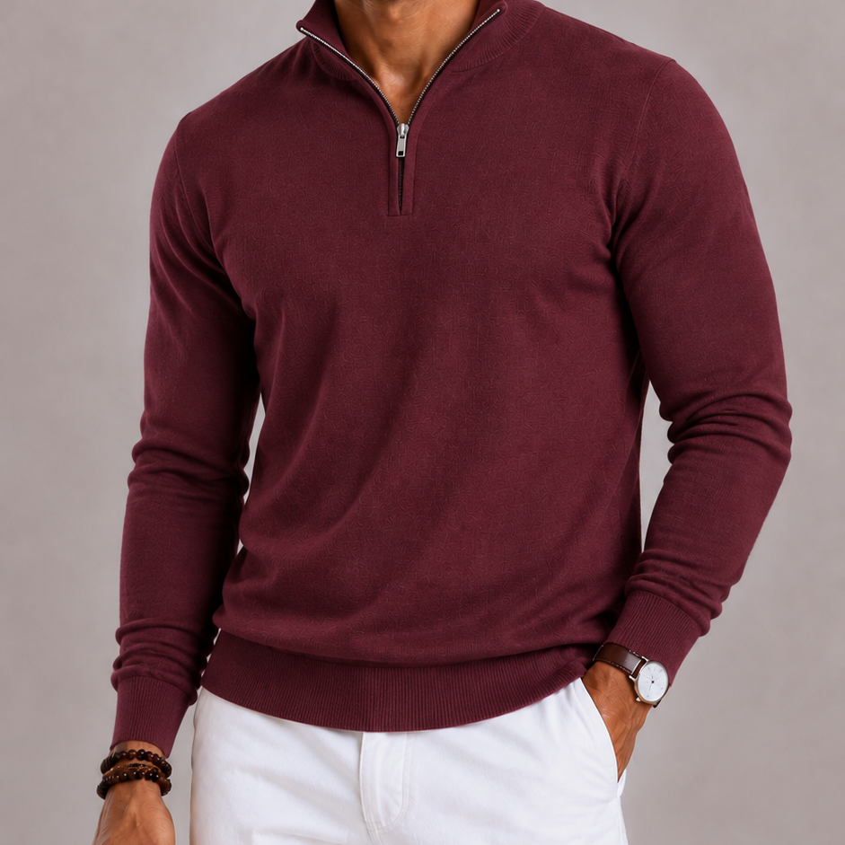 Lunelle | Heren Half-Zip Trui met Opstaande Kraag en Ribboorden