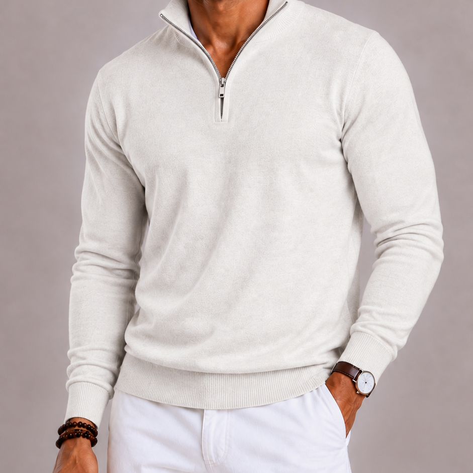 Lunelle | Heren Half-Zip Trui met Opstaande Kraag en Ribboorden