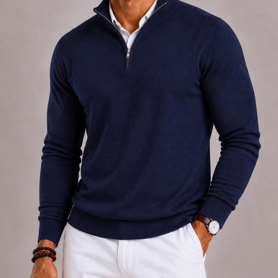 Lunelle | Heren Half-Zip Trui met Opstaande Kraag en Ribboorden
