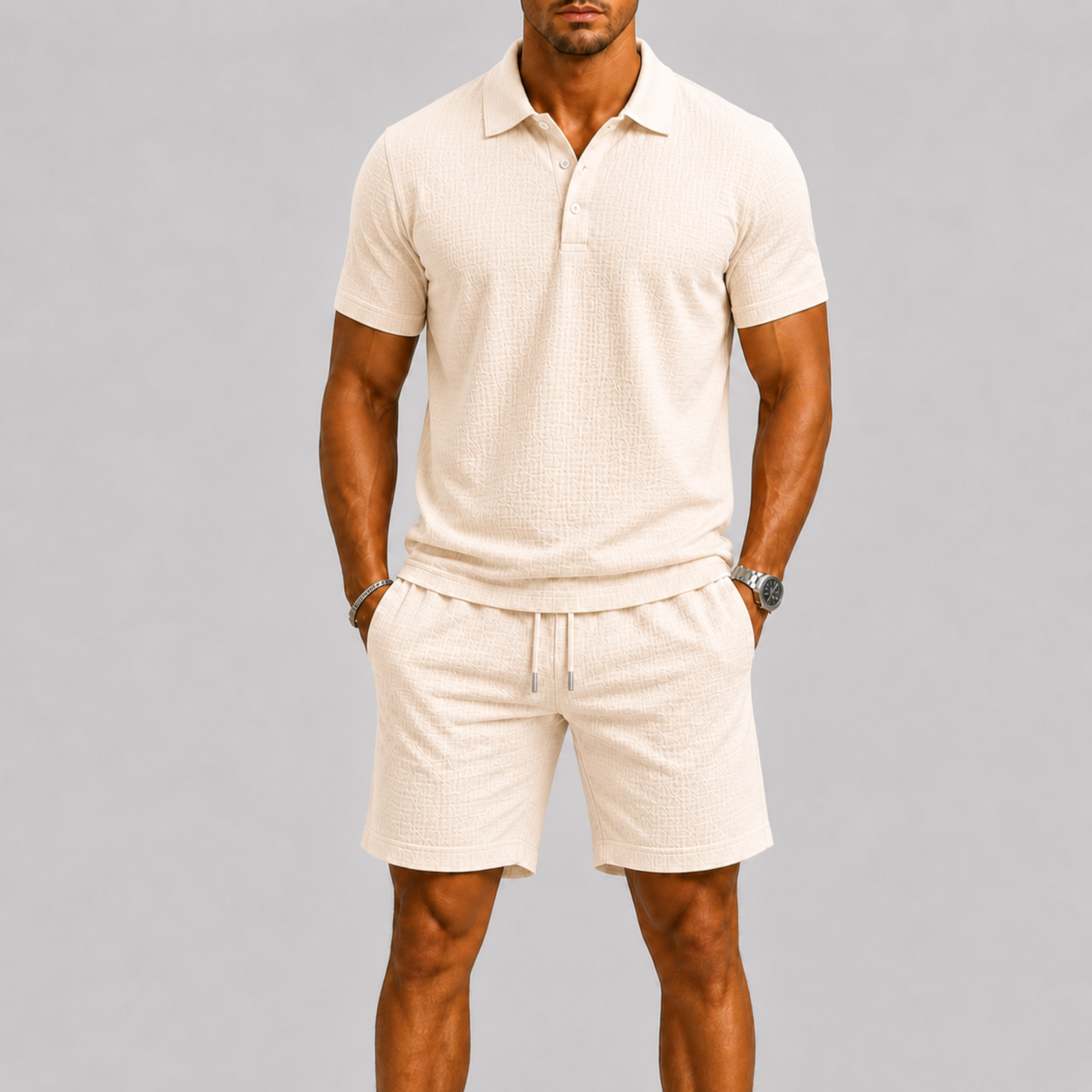Lunelle | Heren Zomerset Jacquard Overhemd & Short Stijlvolle Comfort Fit