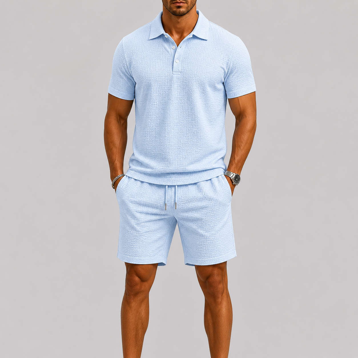 Lunelle | Heren Zomerset Jacquard Overhemd & Short Stijlvolle Comfort Fit