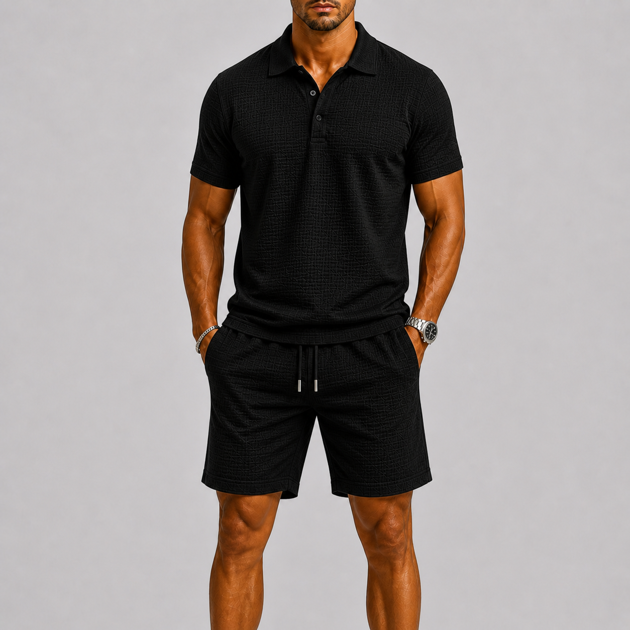 Lunelle | Heren Zomerset Jacquard Overhemd & Short Stijlvolle Comfort Fit