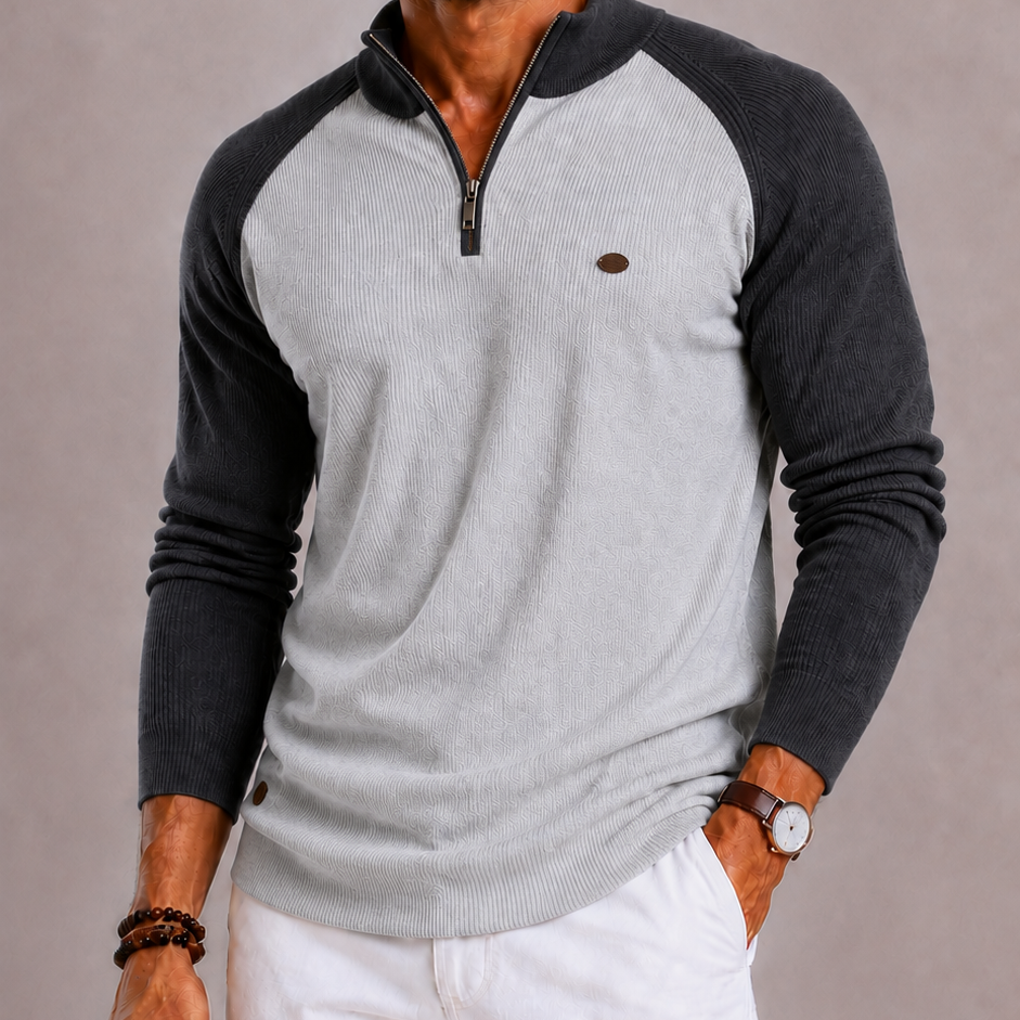 Lunelle | Men's Half Zip Ribbed Stand-Up Collar Sweater