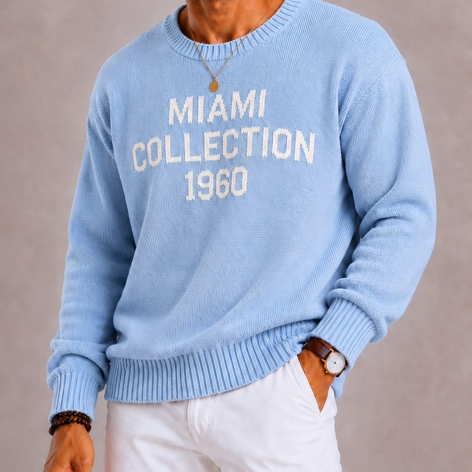 Lunelle | Men's Oversized Knitted Sweater with Round Neck and Text Print