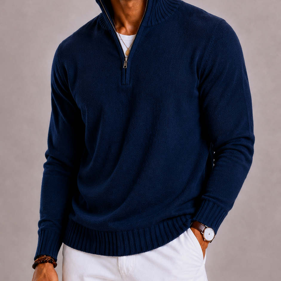 Lunelle | Men's Knitted Jumper with Zip and Thick Collar