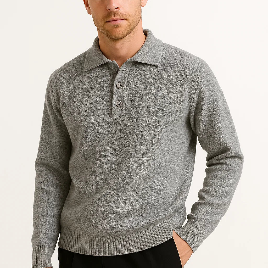 Lunelle | Heren Polo Sweater Katoenmix Classic Knit Pullover met Gestructureerde Kraag