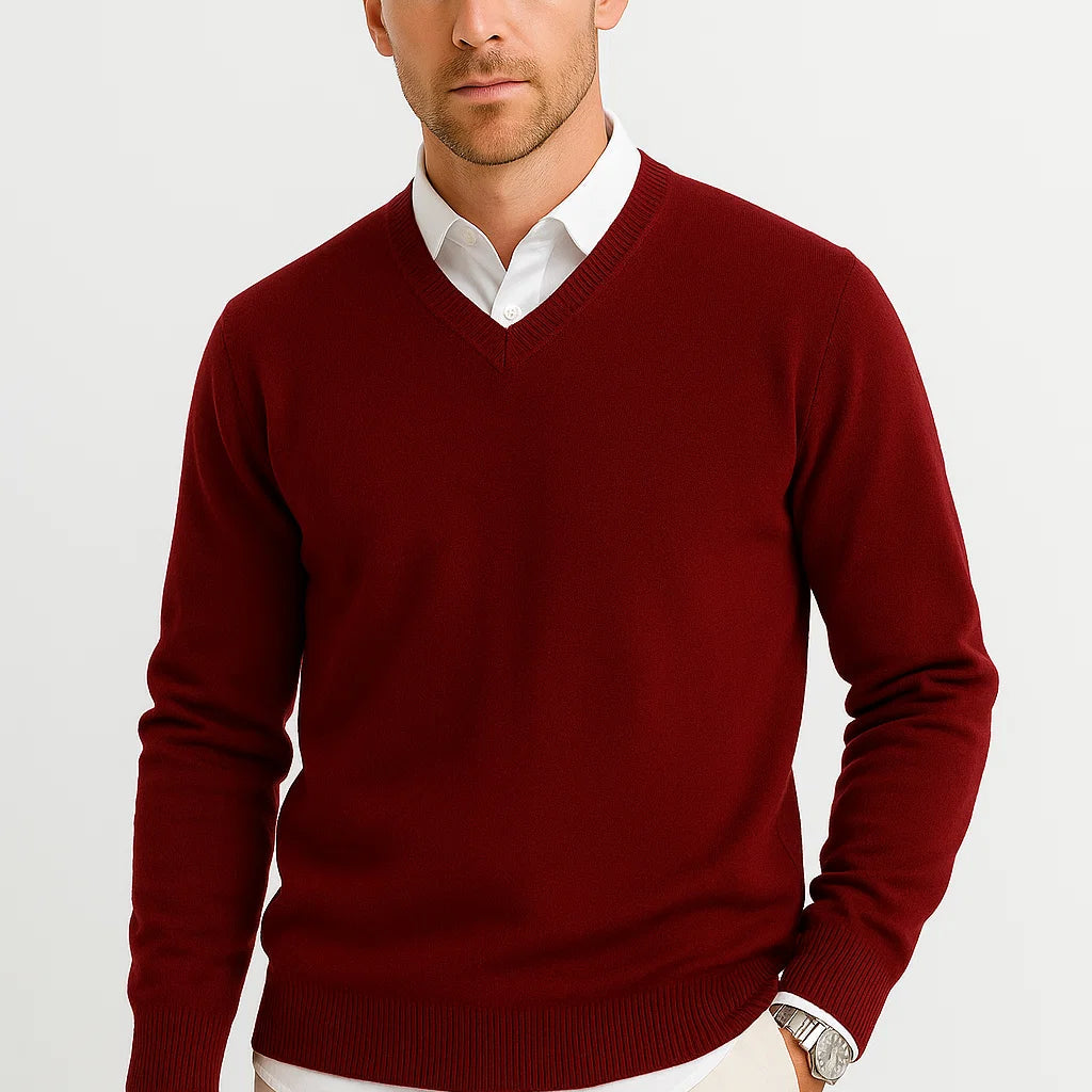 Lunelle | Heren Sweater Wol-Polyester Mix V-Hals Lichtgewicht