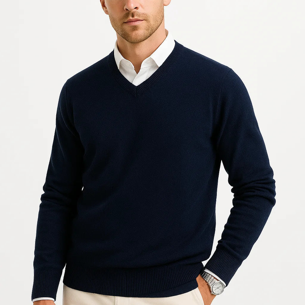 Lunelle | Heren Sweater Wol-Polyester Mix V-Hals Lichtgewicht