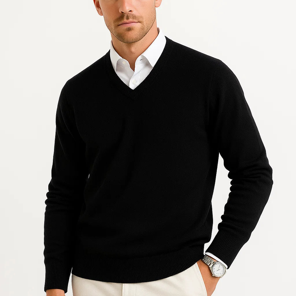 Lunelle | Heren Sweater Wol-Polyester Mix V-Hals Lichtgewicht
