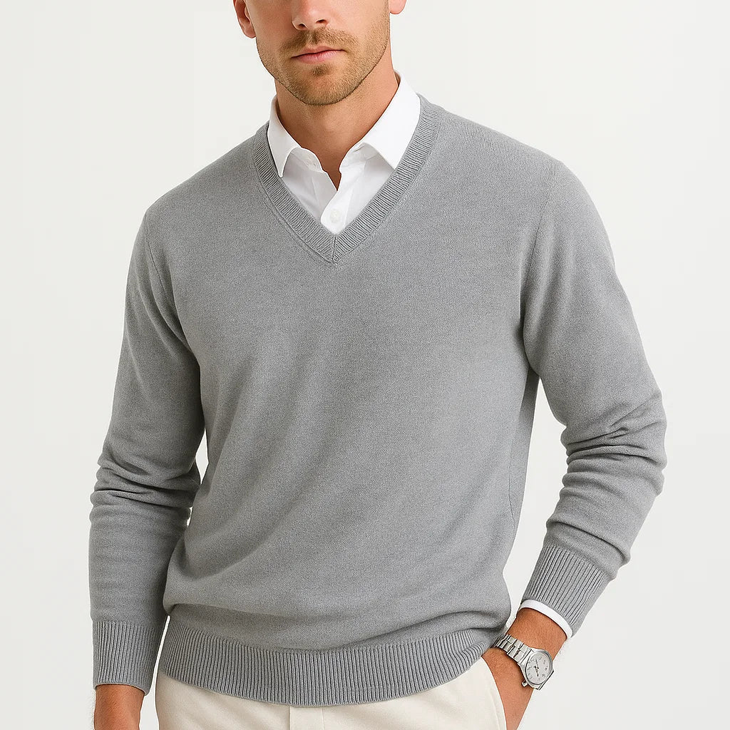 Lunelle | Heren Sweater Wol-Polyester Mix V-Hals Lichtgewicht