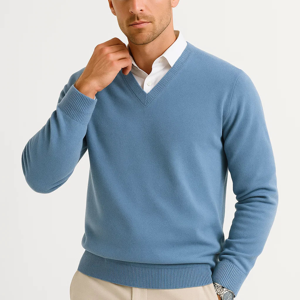 Lunelle | Heren Sweater Wol-Polyester Mix V-Hals Lichtgewicht