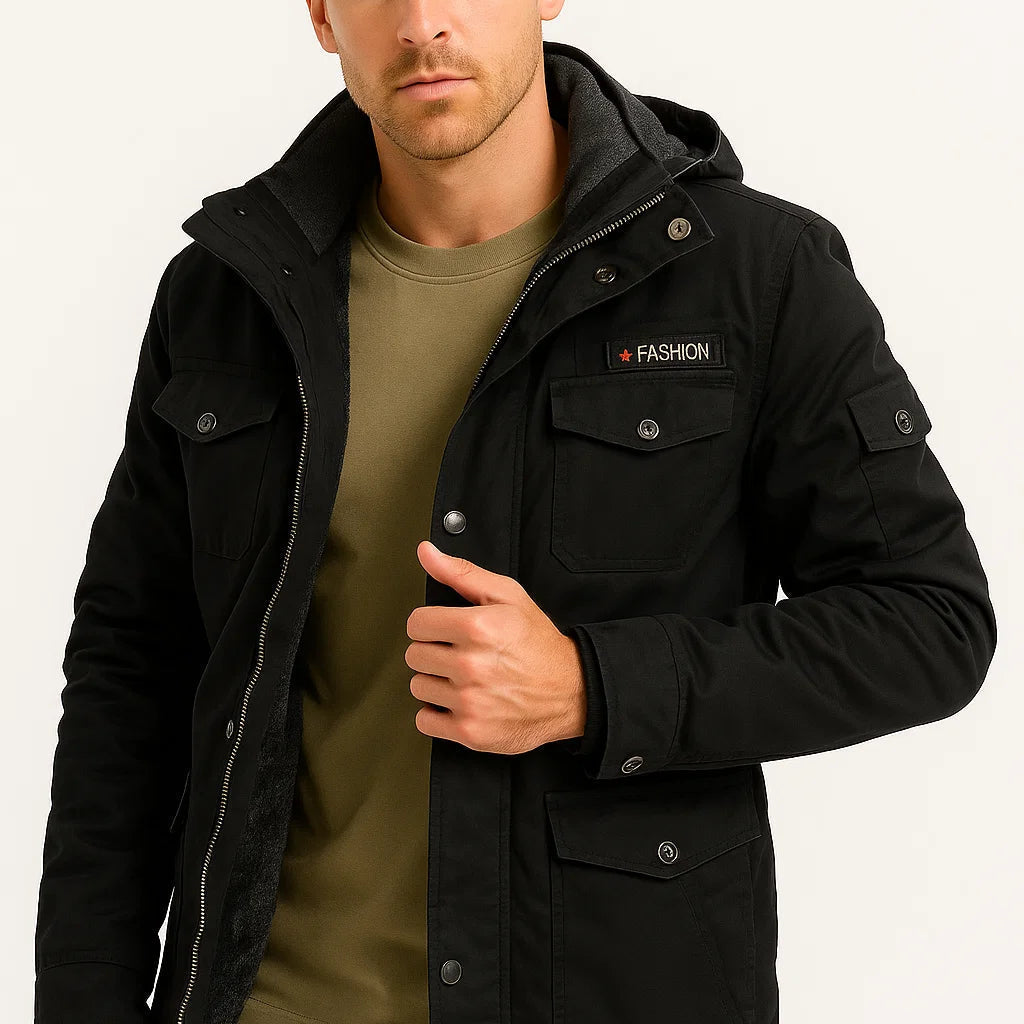 Lunelle | Heren Winterjas Legergroen Fleece Thermo Capuchonjas Casual Buitenjas
