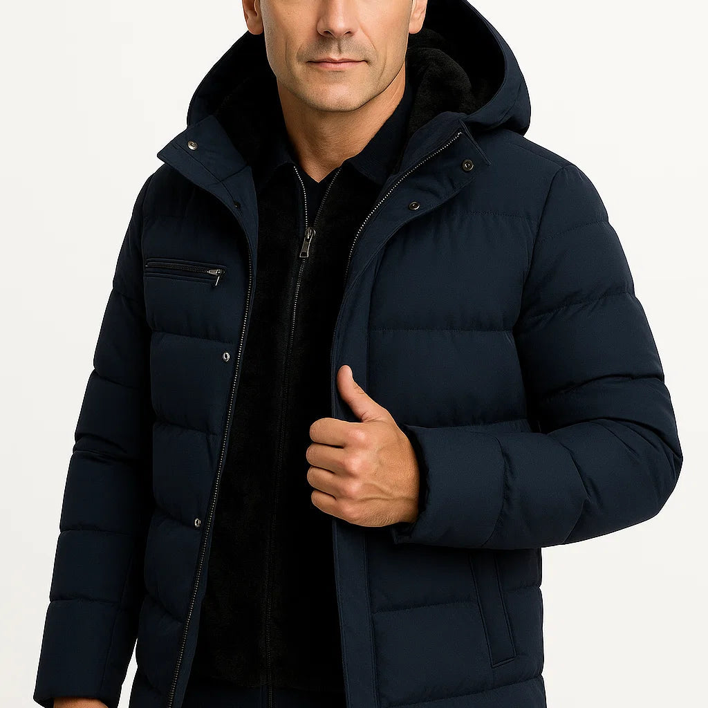 Lunelle | Heren Winterjas Zwarte Lamswol Oversized Capuchon Dikke Gewatteerde Jas