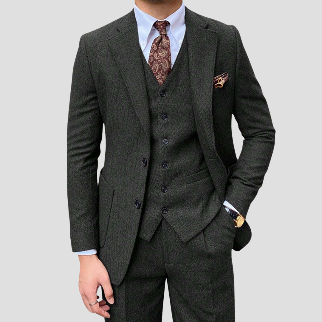 Lunelle | Heren Slim Fit Driekleurige Pak van Gemengde Stof met Gecoördineerd Vest