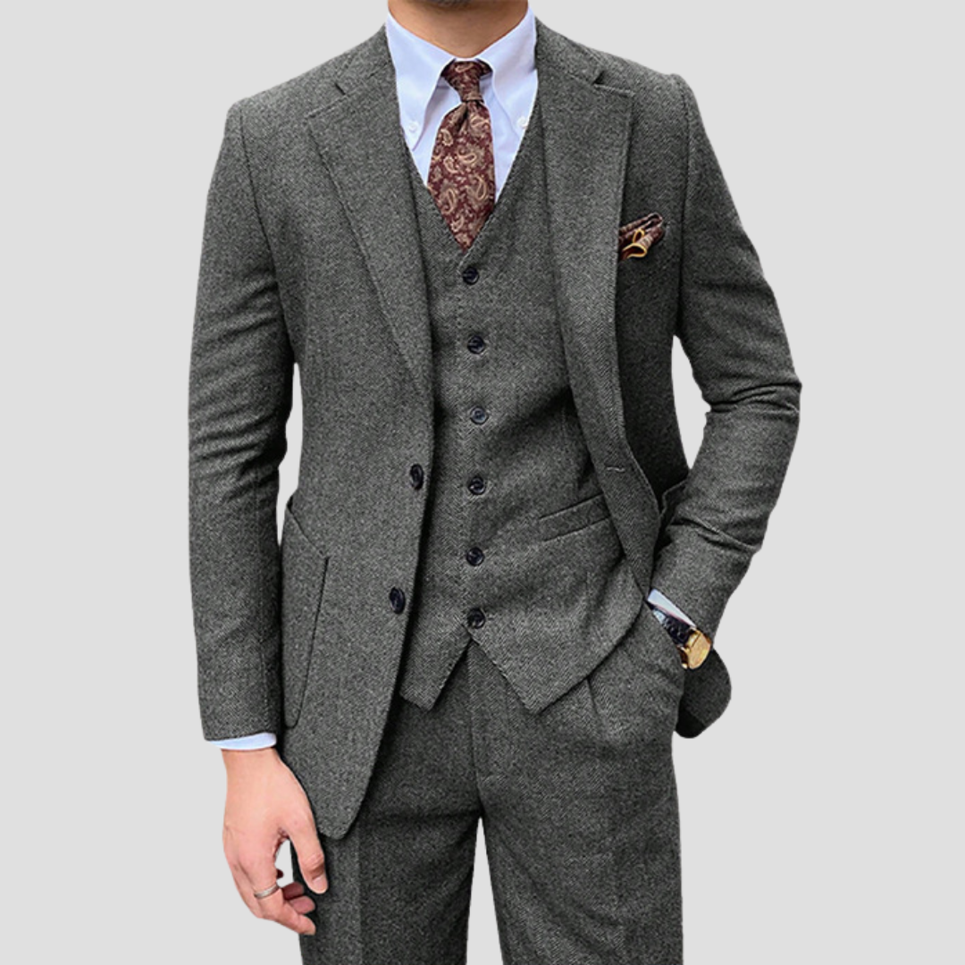 Lunelle | Heren Slim Fit Driekleurige Pak van Gemengde Stof met Gecoördineerd Vest