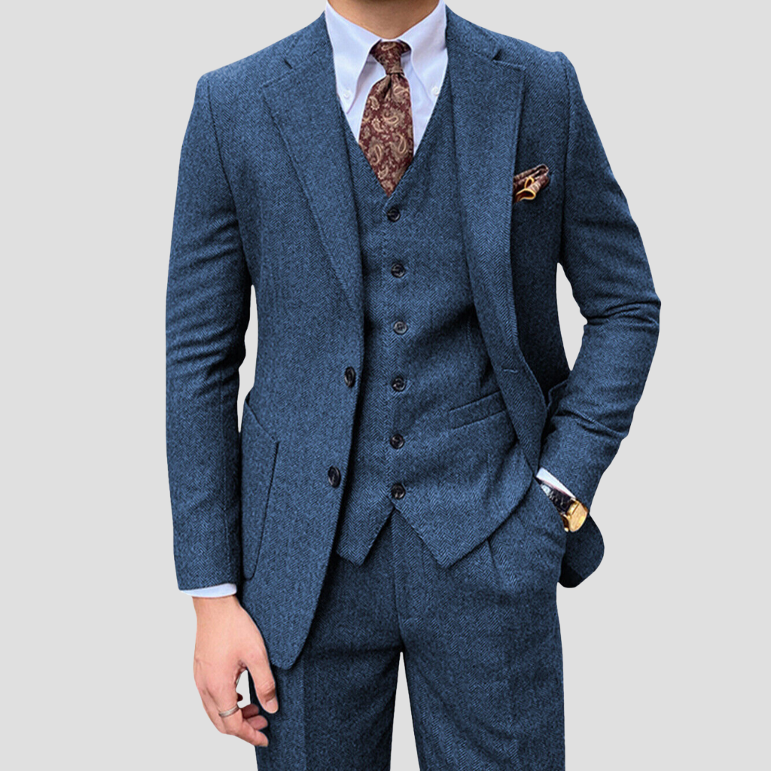 Lunelle | Heren Slim Fit Driekleurige Pak van Gemengde Stof met Gecoördineerd Vest