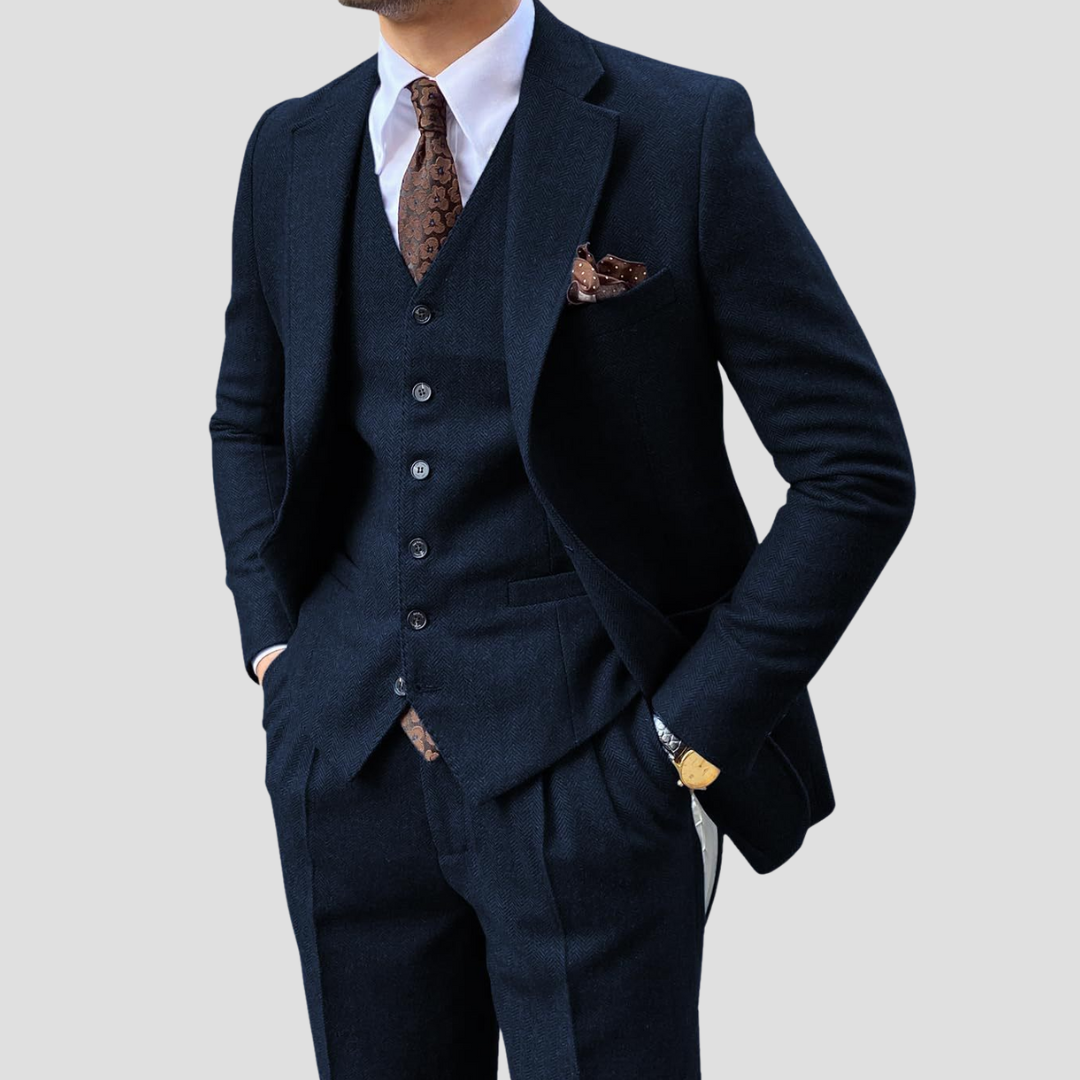 Lunelle | Heren Slim Fit Driekleurige Pak van Gemengde Stof met Gecoördineerd Vest