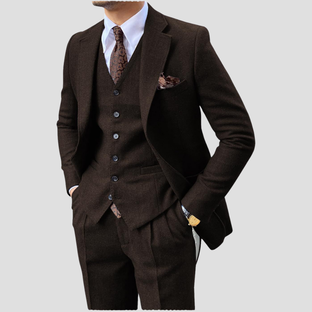 Lunelle | Heren Slim Fit Driekleurige Pak van Gemengde Stof met Gecoördineerd Vest