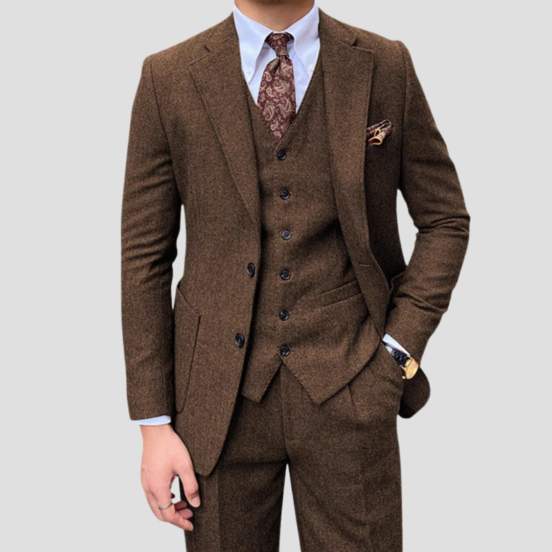 Lunelle | Heren Slim Fit Driekleurige Pak van Gemengde Stof met Gecoördineerd Vest