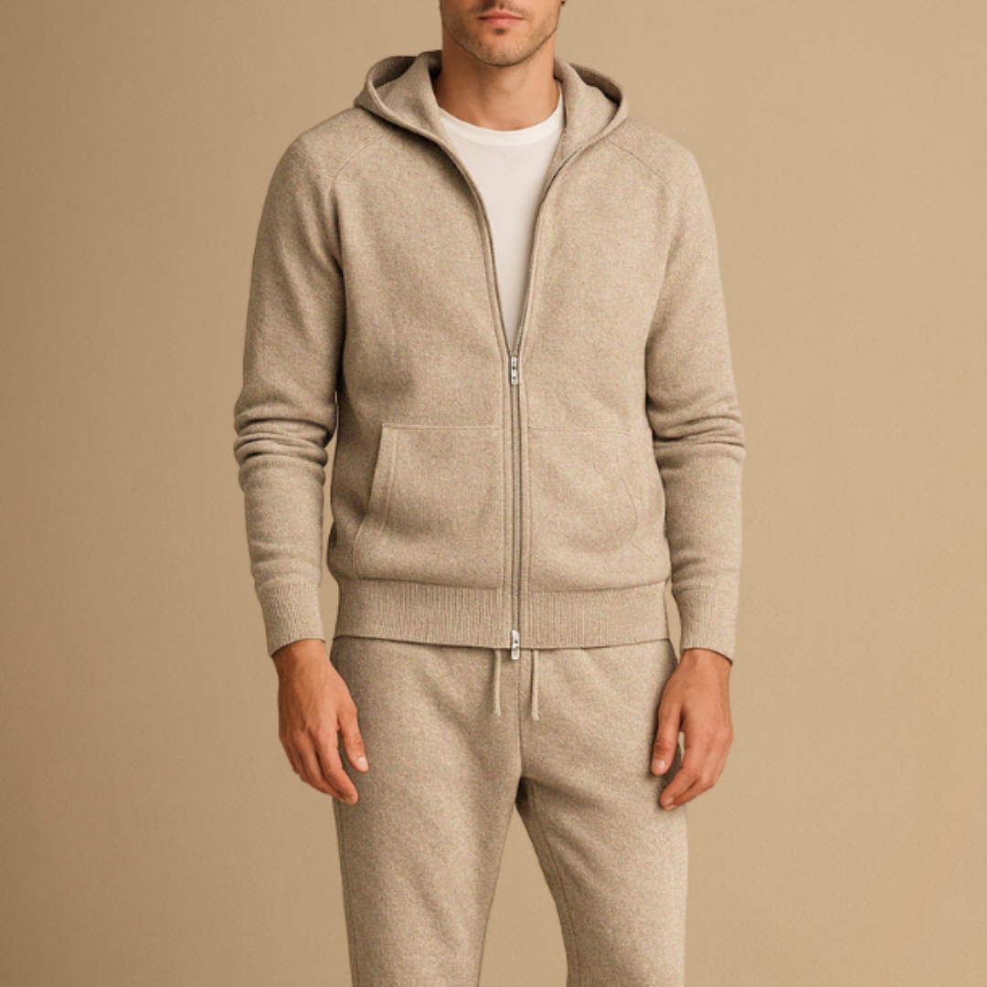 Lunelle | Heren Trainingspak Set Gebreide Zip-Up Hoodie en Joggingbroek
