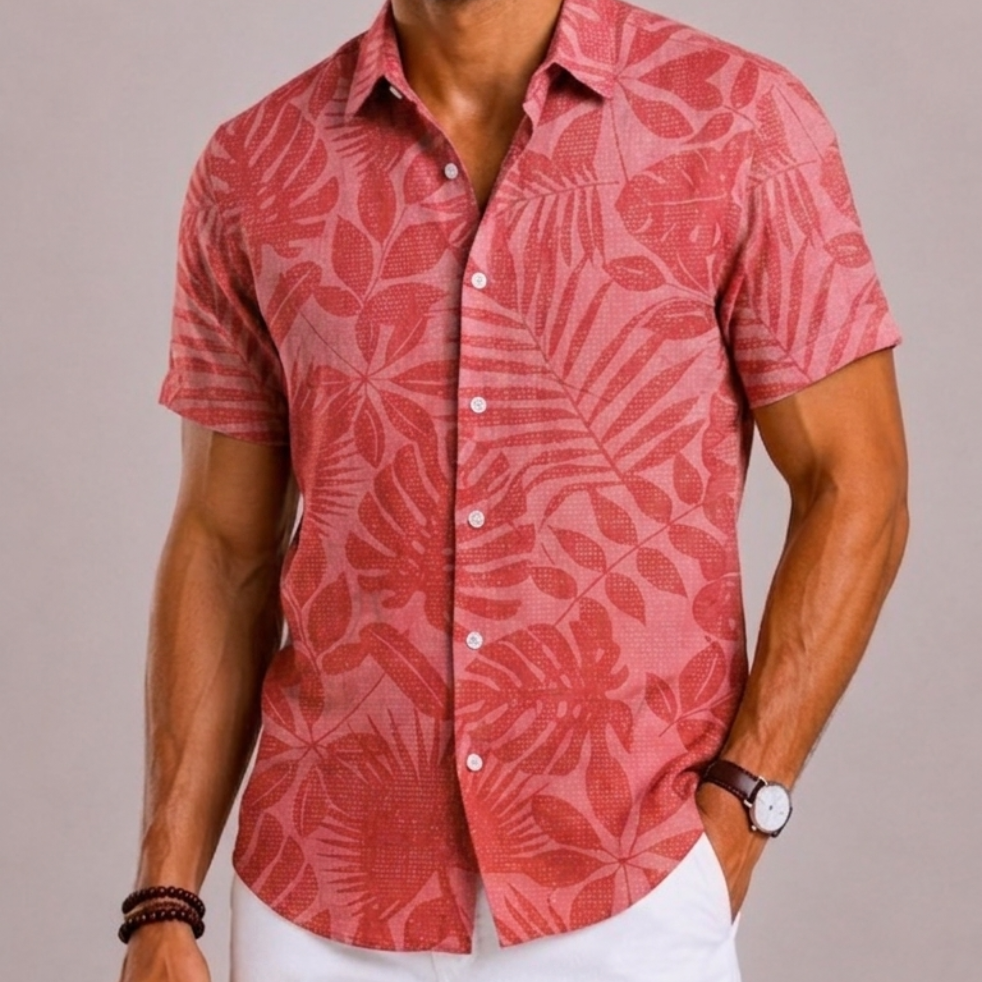 Lunelle | Heren Hawaii Overhemd met Tropische Print en Korte Mouwen