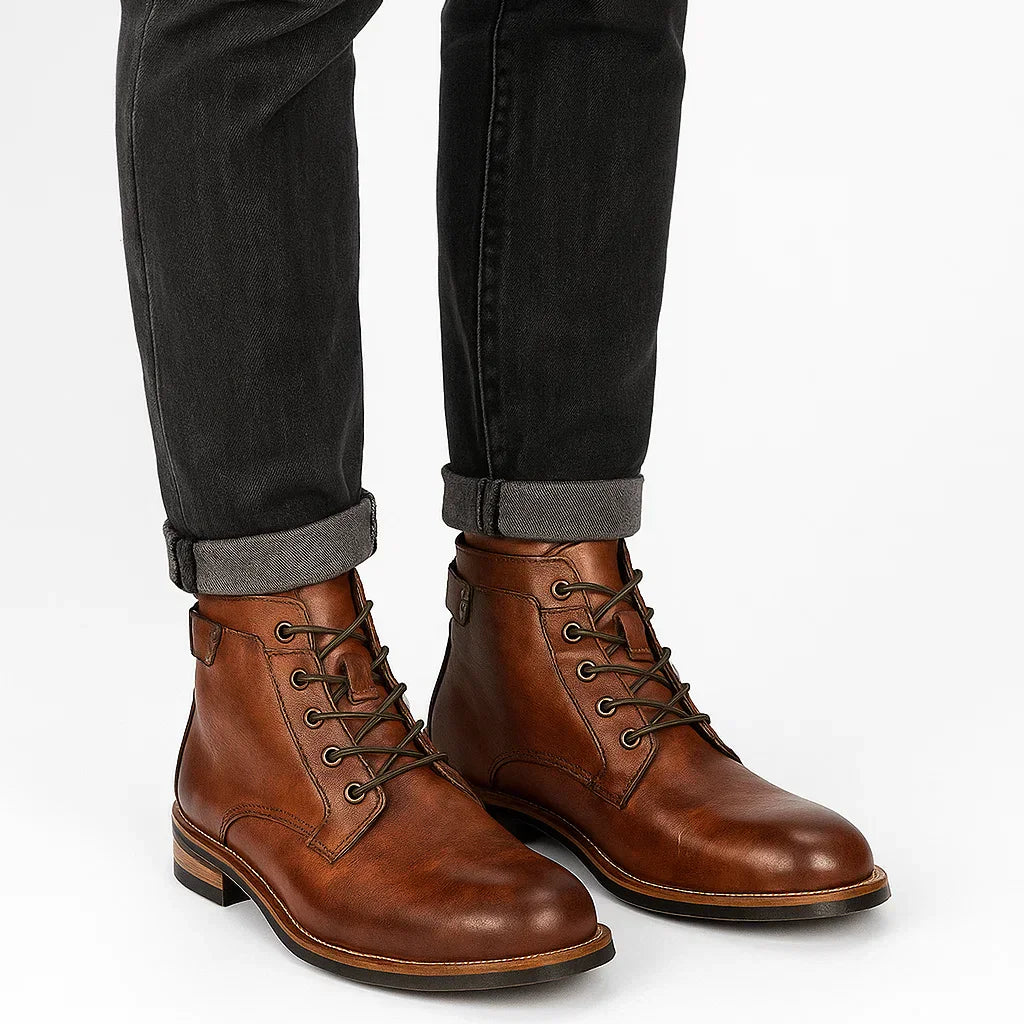 Lunelle | Heren Leren Enkellaarzen Veters Comfort Duurzaam Zwart