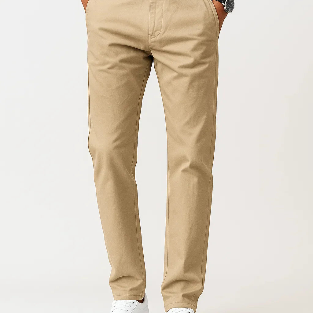 Lunelle | Heren Chino Broeken Khaki Katoen Stretch Rechte Pasvorm