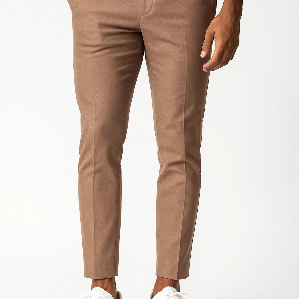 Lunelle | Heren Chino Broeken Khaki Stretch Stof Moderne Pasvorm