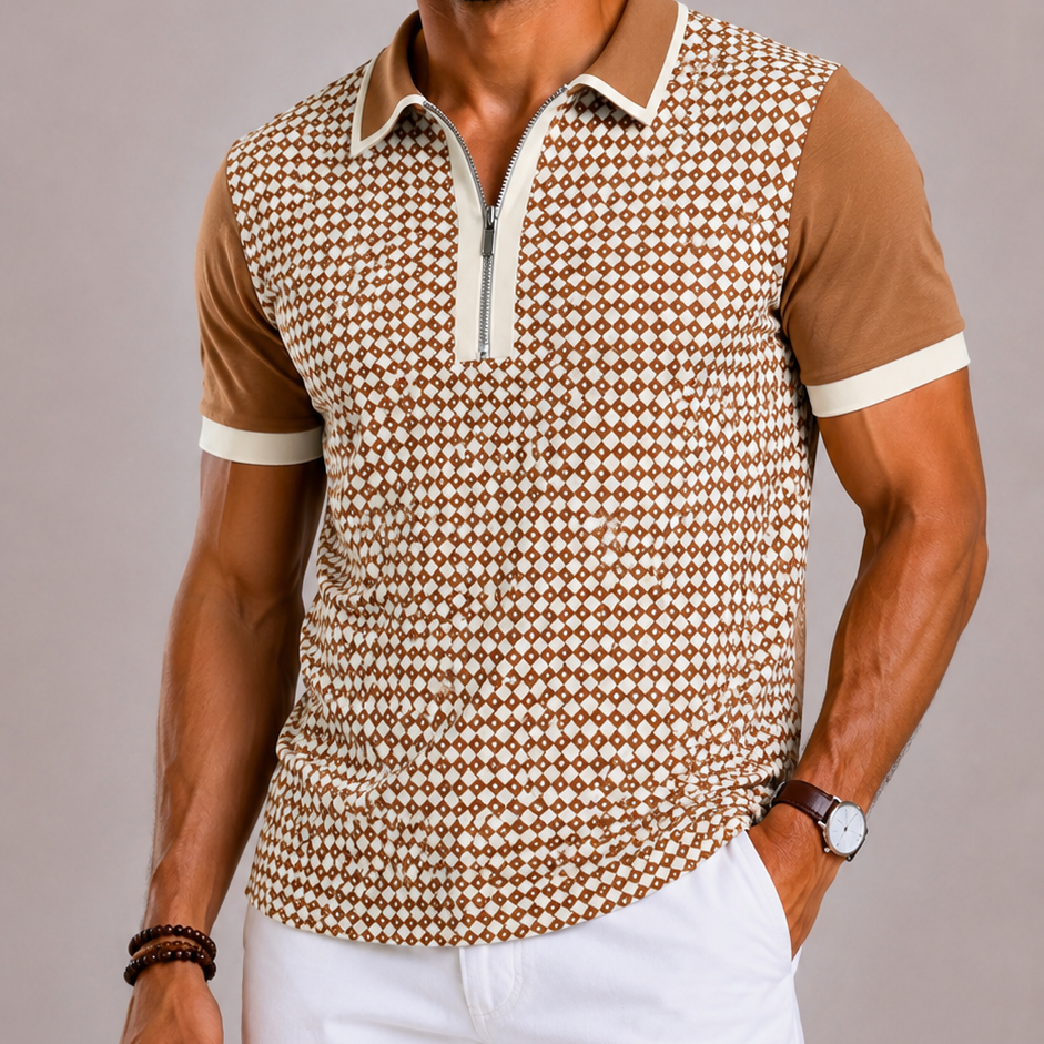 Lunelle | Heren Polo met Ritssluiting en Patroon