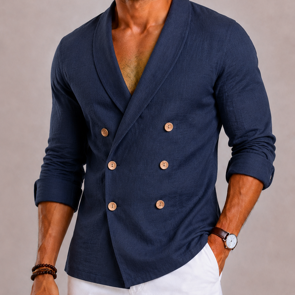 Lunelle | Heren Double-Breasted Blazer met Houten Knopen