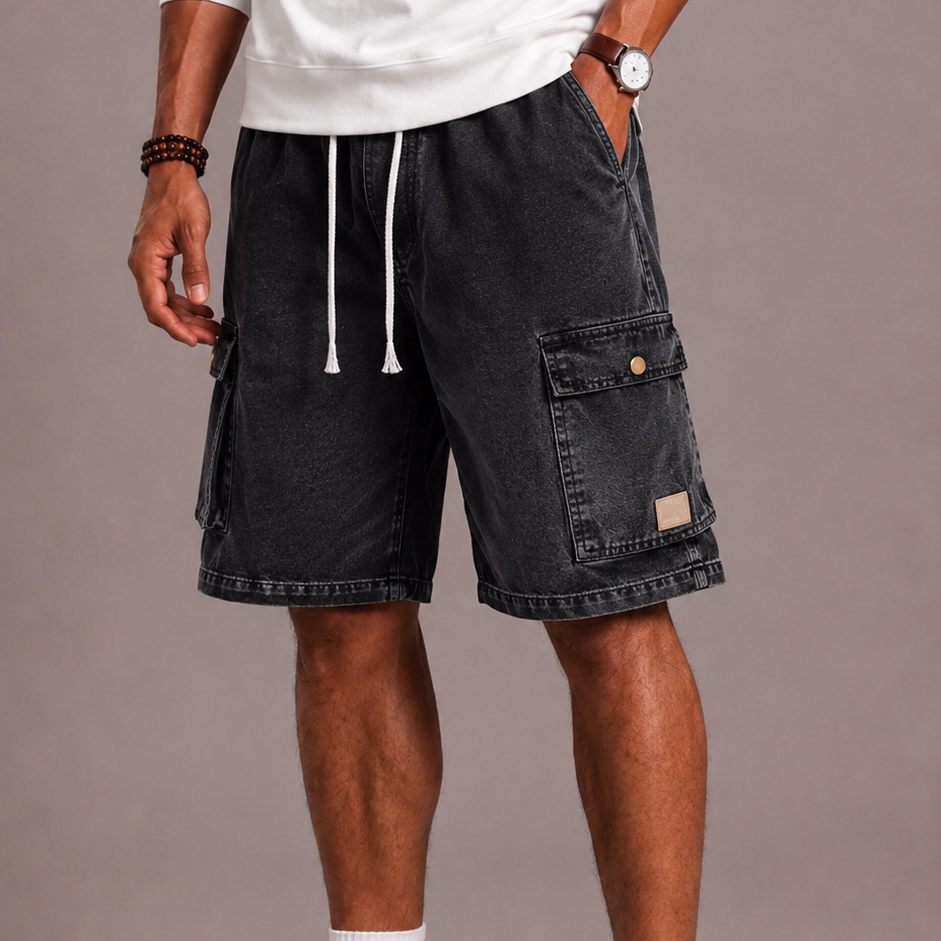 Lunelle | Heren Denim Cargo Short met Elastische Taille