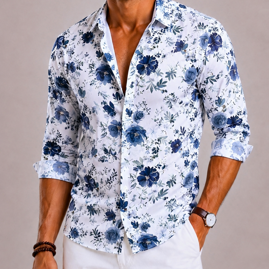 Lunelle | Heren Overhemd met Bloemenprint en Lange Mouwen